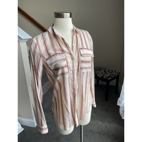 Express cream/brown "the city" button down top, size XS - Picture 6 of 10